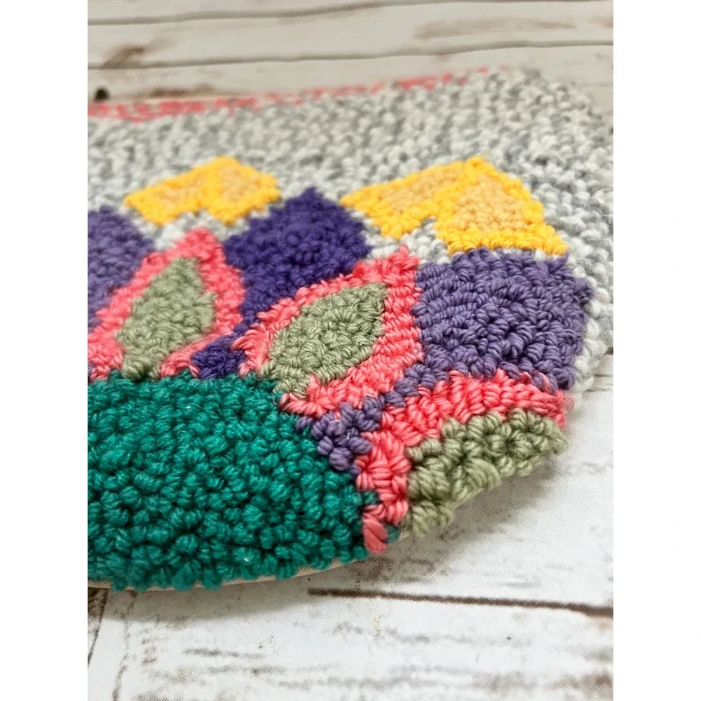 Handmade Clutch Multi-color Punch Needle Tufted Checkered Large OS